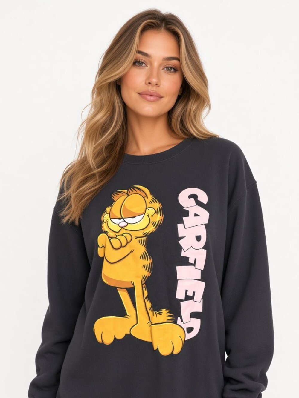 H&M Garfield Graphic Crewneck Sweatshirt Charcoal